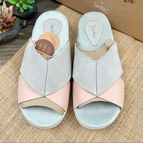 NIB Jambu Bloom Wide Strap Slide Leather Sandal - Picture 2 of 12